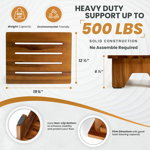 6.5 Inch Wooden Step Stool For Adults No Assembly Required Handy Boost To Reach High Shelves 500 Lbs Capacity details image