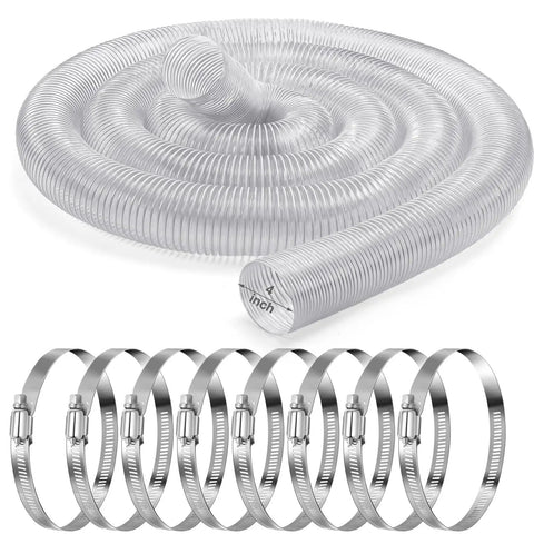 4 Inch PVC Dust Collection Hose 30 Ft Long Flexible Clear Vacuum Fume Hose With Stainless Steel Clamps Set Heavy Duty Puncture Resistant