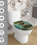 Resin Elongated Toilet Seat for Bathroom displayed on a white toilet with floral design, 40-47cm fitting.