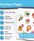 Premium printable vinyl sticker paper for inkjet and laser printers; glossy white, 32 sheets, self-adhesive, waterproof