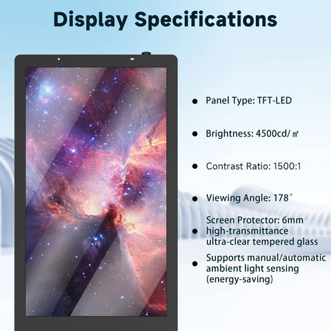 High Octane Outdoor Floor Standing Digital Signage Display Features A Rust Proof Galvanized Steel Chassis With Shatter Resistant Glass Plus detailed display specifications.