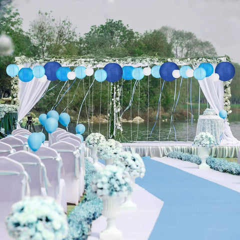 Blue Paper Lanterns Set Of 12 Assorted Sizes 6 Inch 8 Inch 10 Inch And 12 Inch Chinese Round Hanging Lamps For Weddings Outdoors