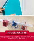 Heavy Duty Peel And Stick Hook And Loop Fasteners Zero Residue Easy Swap Strips For Classroom Desk Organization White Snap Tight Tape Pack Of Four 3.5 By 0.75 Inches mounted with office supplies in containers.