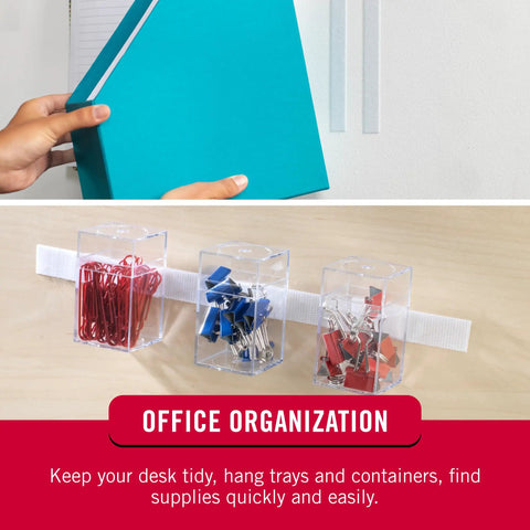 Heavy Duty Peel And Stick Hook And Loop Fasteners Zero Residue Easy Swap Strips For Classroom Desk Organization White Snap Tight Tape Pack Of Four 3.5 By 0.75 Inches mounted with office supplies in containers.