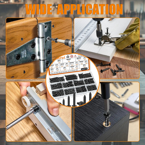 Heavy Duty 288 Piece Black Wood And Sheet Metal Screws Kit, marine grade, used in DIY woodworking and metalworking projects