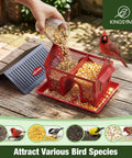 Outdoor Hanging Bird Feeder With Dual Mesh Compartments, Metal Seed Tray, And Weatherproof Roof, 3 Lb Large Capacity, Red Finish