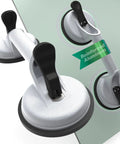 2 Pack Heavy Duty Aluminum Vacuum Glass Lifters with reinforced black handles on glass surface for strong grip and easy moving.
