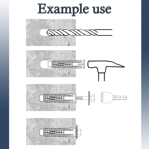 Instructions for using Pro Grade Dowels and Fasteners Kit with nylon dowels and hex screws for masonry projects.
