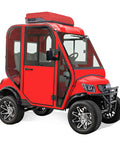 Rugged Electric Golf Cart Featuring True HVAC Heating And Climate Control 48V Ac Motor Smooth Handling Chassis glossy red exterior