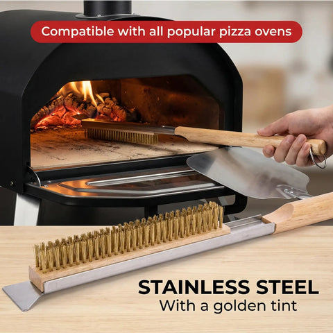 21 Inch Pizza Oven Brush With Scraper Copper Wire Cleaning Brush With Brass Bristles for pizza stone and BBQ grill use