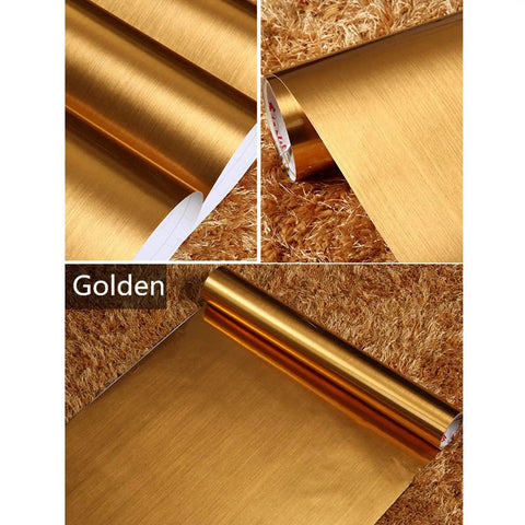 Gold Stainless Steel Look Peel And Stick Wallpaper Self Adhesive Cleanable Removable For Cabinets, Appliances, 17.71 In By 78.7 In