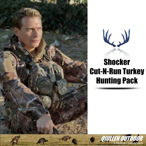 Hunter wearing camo with Rugged Tactical Shoulder Bag For Outdoors Crossbody Sling Chest Pack For Hunting Hiking Fishing