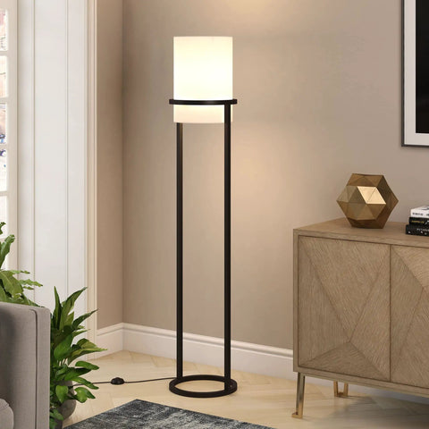 62 Inch Tall Floor Lamp With Blackened Bronze Finish And French Drum Linen Shade For Elegant Living Room Lighting LED Compatible Bulb Sold Separately Or LED Bulbs Optional