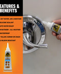 Go To 100 Percent Silicone Waterproof Caulk Sealant Clear 2.8 Oz Tube Fast Cure In Thirty Minutes Mold Resistant For Kitchen Window Bath Marine Door And Outdoor Use being applied to a metal fixture.