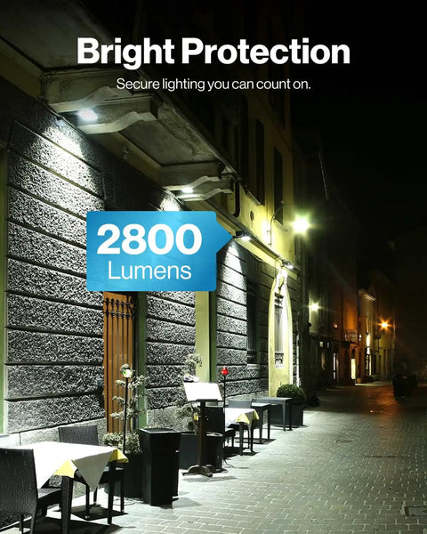 PAR38 LED Outdoor Flood Light Bulb 2800 Lm 20W 250W Equivalent lighting up outdoor dining area at night