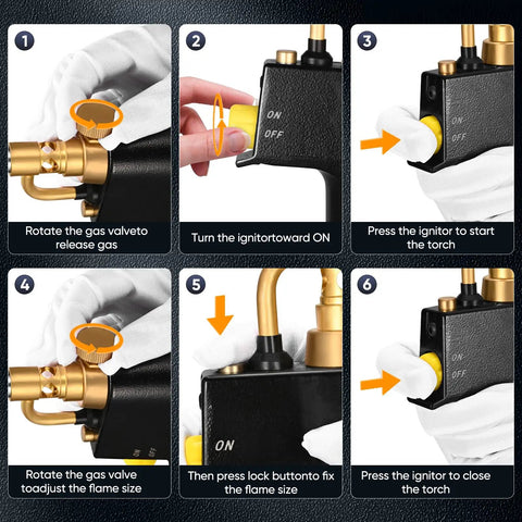 Instructions for using the Propane Torch Head With 3 Interchangeable Nozzles, Trigger Start Ignition For High Heat Welding Soldering And Cooking.