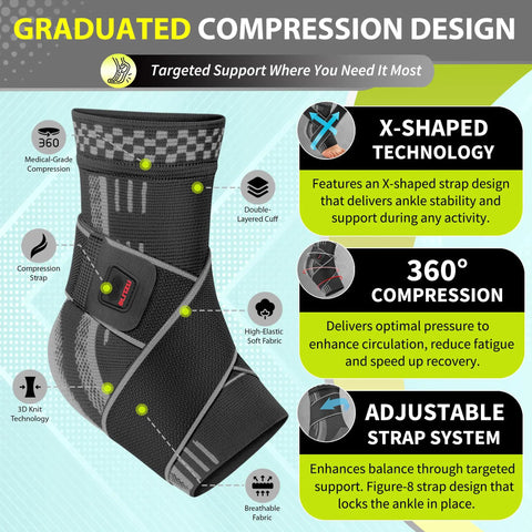 Ankle Brace With Strap For Pain Relief From Sprains And Plantar Fasciitis, Achilles Tendonitis Support, Black Size L