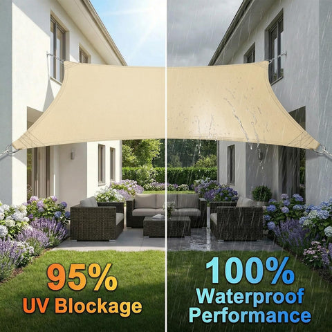 Built Tough Waterproof Shade Sail In Custom Sizes 12 By 16 Feet Rectangle For Patio Backyard And Pergola 220 GSM Sun Shade