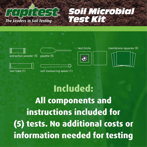 Soil Microbial Test Kit For Quick Health Check Of Your Dirt, 5 Tests, Real Results In 10 Minutes, Easy To Use components list