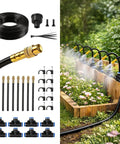 Fifty Foot Drip Irrigation Kit With 360 Degree Adjustable Brass Misting Nozzles And 1 Quarter Inch Tubing DIY Garden Watering