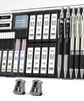 Metal Mechanical Pencil Set With Case, Six Pencils From 0.3mm To 2.0mm Plus 552 Lead Refills, Erasers And Sharpeners Displayed
