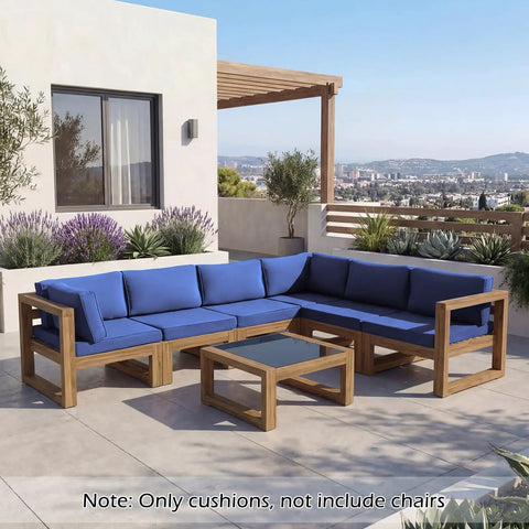 14 Piece Outdoor Patio Cushion Set For 6 Seat Wicker Sectional Sofa Deep 25x25 Inch Replacement Cushions In Navy Blue installed