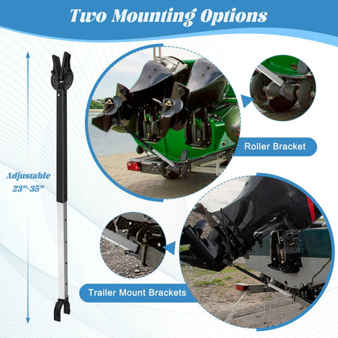 AHIER adjustable boat transom saver, black, 23–35 in, heavy-duty composite head, installed on a trailer.