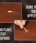Leather And Vinyl Repair Kit For Car Seats And More All In One With 10 Pigments For Dope Color Matching Easy Instructions To Restore Faux Leather Pleather And Genuine Leather No Experience Needed showing repair process.