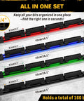 4 Piece Magnetic Slidable Drill Bit Holder With 160 Hole Storage And Strong Magnetic Rail Rubber Bottom Protects Surfaces