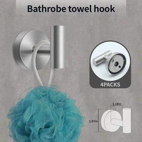 Dope Brushed Nickel 12 Piece Bathroom Hardware Set with robe hook and rope holding blue bath sponge, stainless steel wall mount