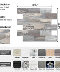 New Upgrade Peel And Stick Backsplash Tiles Light Rustic Wood Grain 11.34 By 11.57 Inches 0.16 Inch Thick 10 Packs layout with size details