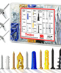 Drywall Anchors And Screws Kit 165Pcs With Heavy Duty Toggle Bolts 8 Sizes Metal And Plastic Anchors displayed in open box