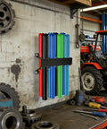 Tig Rod Organizer Wall Mount Welding Rack in a home shop with colorful rods and industrial tools, 26x18x18cm, efficient slot system