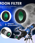 High Powered 90mm Refractor Telescope for Adults and Beginners, 800mm Focal Length showing moon filter attachment