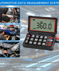 All In One Digital Multimeter With NCV Auto Range And Live Line Detection for automotive diagnostics shown with engine images