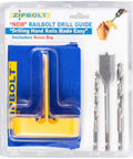 Ultimate Railbolt Drill Guide For Stair Handrails Installation Jig displayed with drill bits and packaging