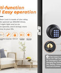 4 In 1 Smart Door Lock With Fingerprint And Keypad, text showing lock functions, zinc alloy, easy operation, image of lock keypad and components
