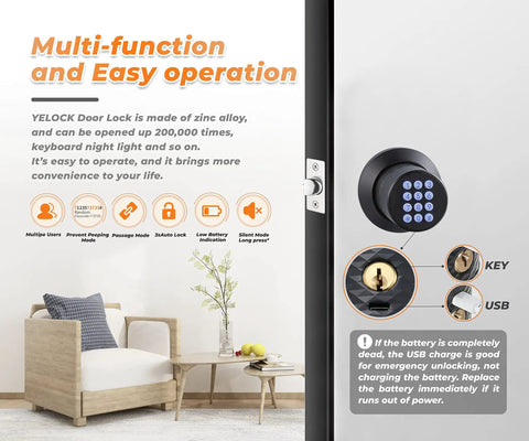 4 In 1 Smart Door Lock With Fingerprint And Keypad, text showing lock functions, zinc alloy, easy operation, image of lock keypad and components
