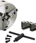 Heavy Duty 8 Inch 3 Jaw Self Centering Chuck With 2.55 Inch Bore, Semi Steel Body, wrench, jaw sets, mounting screws