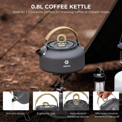 0.8L coffee kettle from Nonstick Camping Cookware Mess Kit With Foldable Handles, Lightweight 3.3 Lb Set