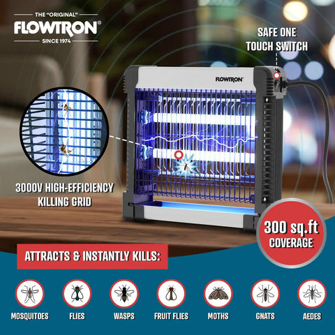 Indoor Bug Zapper Killer With 3000 Volt Non Clogging Grid And 300 Sq Ft Coverage Dual 6W UV Bulbs For Mosquitoes Flies And Moths