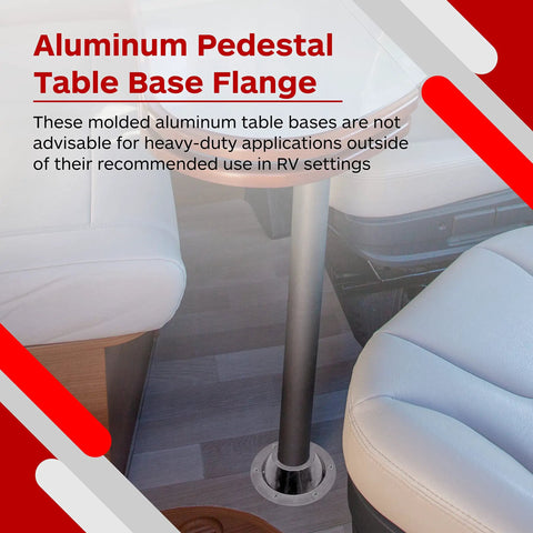 Built Tough Aluminum Rv Table Floor Mounting Base With Heavy Duty Pedestal Replacement Hardware complete screw pack beside a seat.