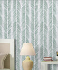 Room interior with green stripe peel and stick wallpaper self adhesive removable contact paper for shelves drawers and cabinets DIY friendly install