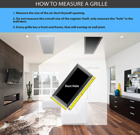 How to measure for Aluminum Double Deflection Adjustable Air Diffuser For HVAC Ducts with guide on duct hole and grille dimensions.