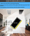Instructions on measuring for 20 Inch By 6 Inch 2 Way Vertical Air Supply Grille Vent Cover Diffuser with flat stamped face.