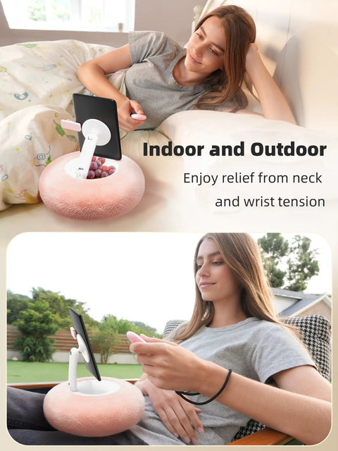 Magnetic Kindle Holder With Page Turner For Reading In Bed, Cozy Pillow Stand, 360 Degree Adjustable in use indoors and outdoors.