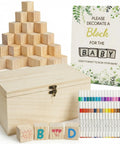 Baby Shower Games Sign Kit With 60 Wooden Blocks And 36 Colored Markers, Includes A Wooden Storage Box, Perfect For Decor, Guest Activities, And Fun Gift Ideas.