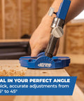Portable Drill Guide Pro For Precise Angle Drilling A Self Centering Jig With Built In Dust Collection Adapter In Use