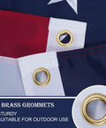 Close-up of brass grommets on All American Betsy Ross Flag 3x5 Ft Outdoor Embroidered 13 Star Flag, heavy-duty material for outdoor use.