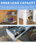 Beefy Heavy Duty Locking Drawer Slides With 390 Lb Load Capacity, shown in various kitchen and RV storage applications.